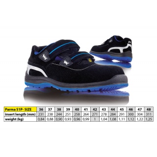 Sandały ochronne VM FOOTWEAR Parma 2195-S1P ESD, rozm. 45, czarno-niebieskie, Obuwie robocze, Ochrona indywidualna