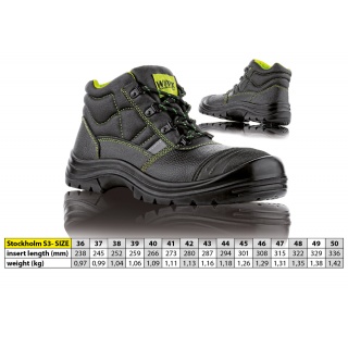 Trzewiki ochronne VM FOOTWEAR Stockholm 3280-S3, rozm. 45, czarne, Obuwie robocze, Ochrona indywidualna