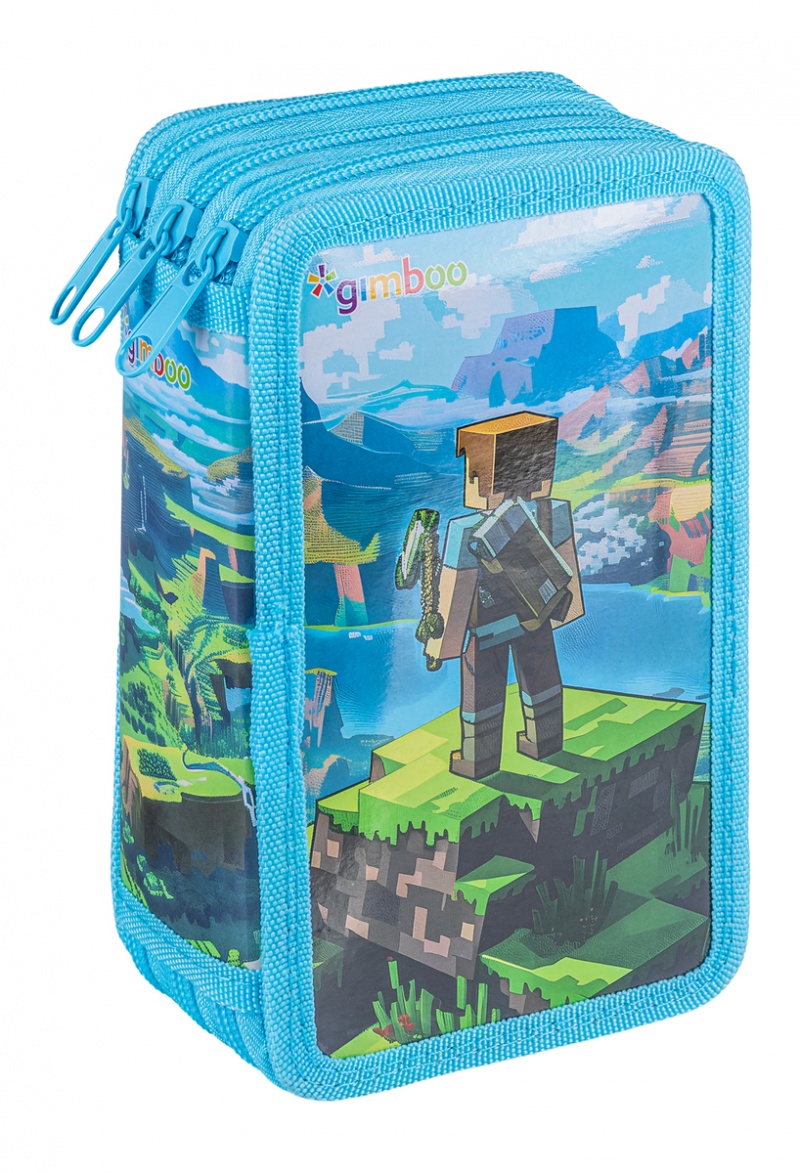 Pi&oacute;rnik szkolny GIMBOO, z wyposażeniem, 3 komory, Klocki 2025, niebieski, Pi&oacute;rniki, Artykuły szkolne