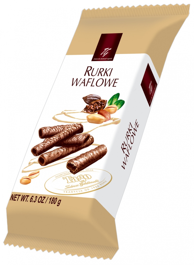 Rurka waflowa w czekoladzie mlecznej TAGO, 180g, Ciastka, Artykuły spożywcze