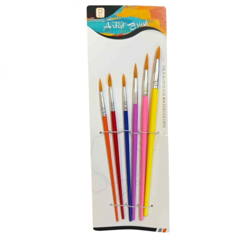 PĘDZLE OKRĄGŁE KOMPLET 6szt, Pędzle, Plastyka