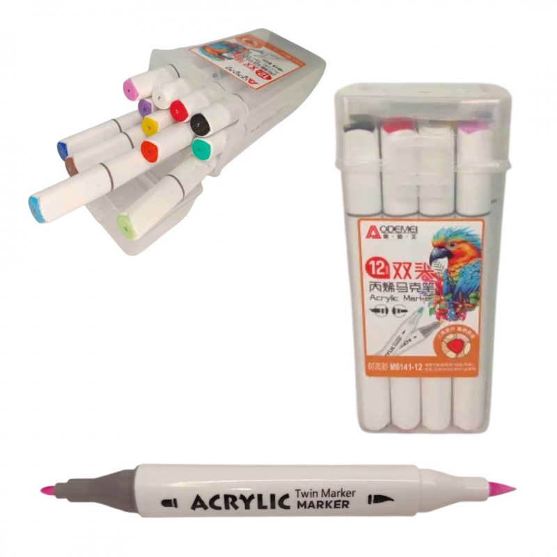 PISAKI DWUSTRONNE AKRYLOWE 12kolor, Flamastry, Plastyka