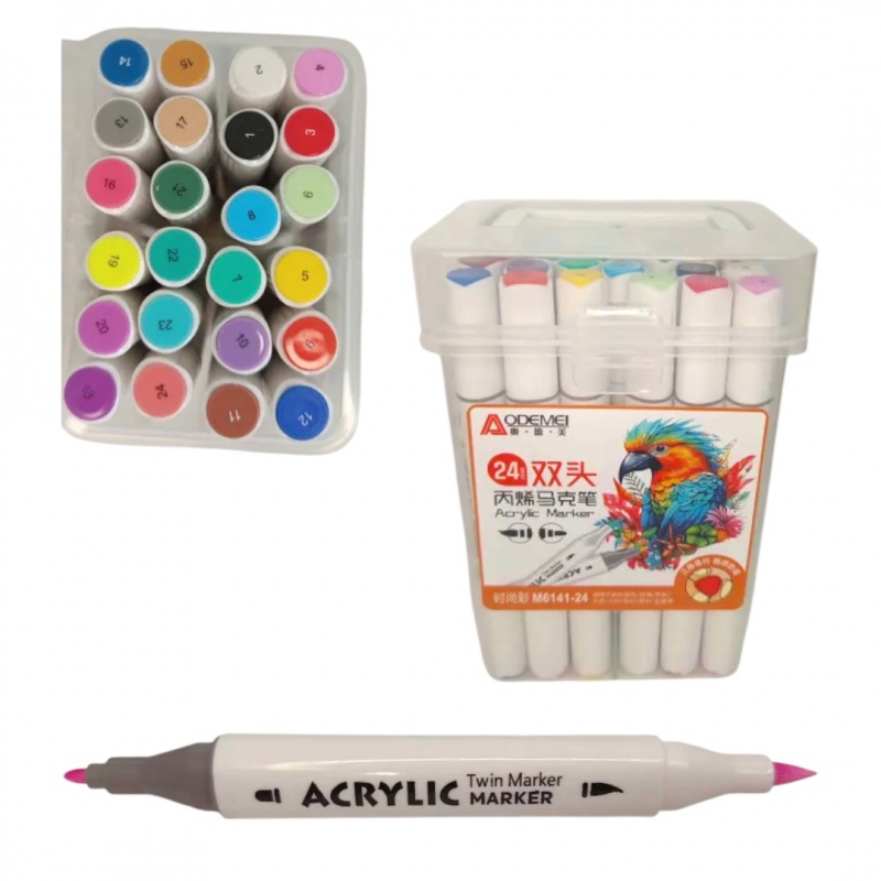 PISAKI DWUSTRONNE AKRYLOWE 24kolor, Flamastry, Plastyka
