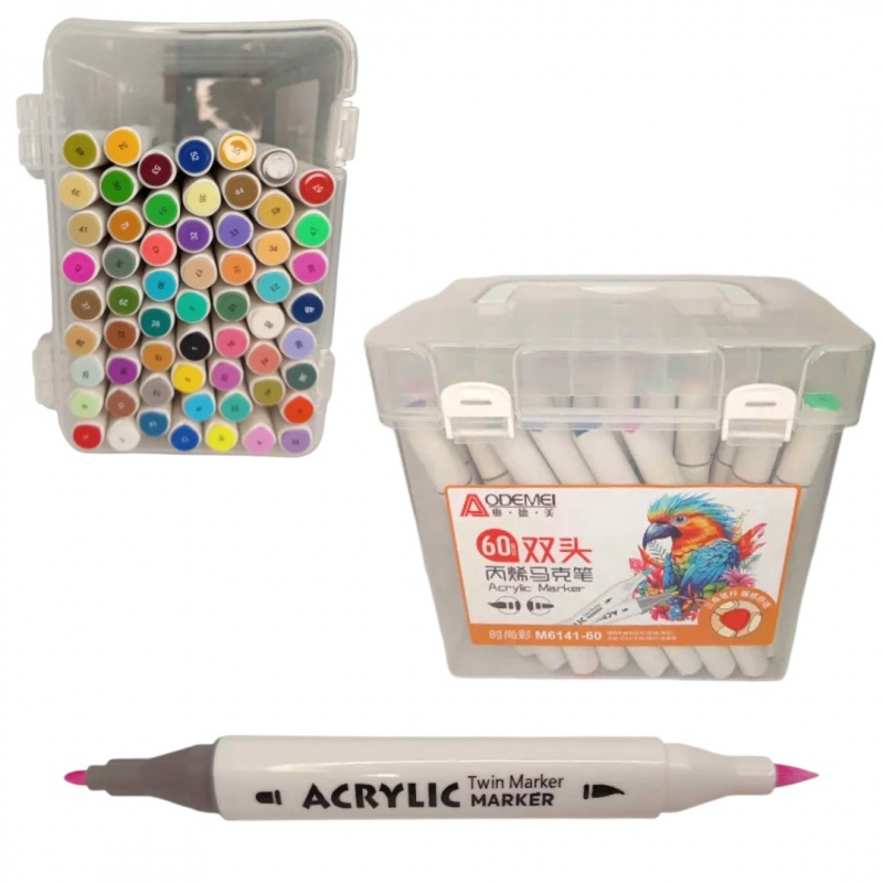 PISAKI DWUSTRONNE AKRYLOWE 60kolor, Flamastry, Plastyka