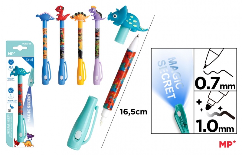 DŁUGOPIS SZPIEGOWSKI UV 0.7/1mm.DINOZAURY, Długopisy, Art. do pisania i korygowania