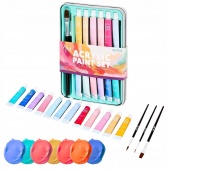 FARBY AKRYLOWE 12-KOL.PASTEL.+PĘDZLE 3szt.OP.METAL, Farby, Plastyka