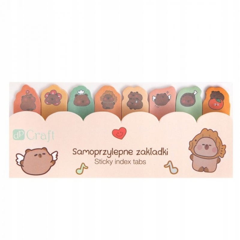 SAMOPRZYLEPNE ZAKŁADKI INDEKSUJĄCE KAPIBARA 8szt., Zakładki indeksujące, Galanteria papiernicza