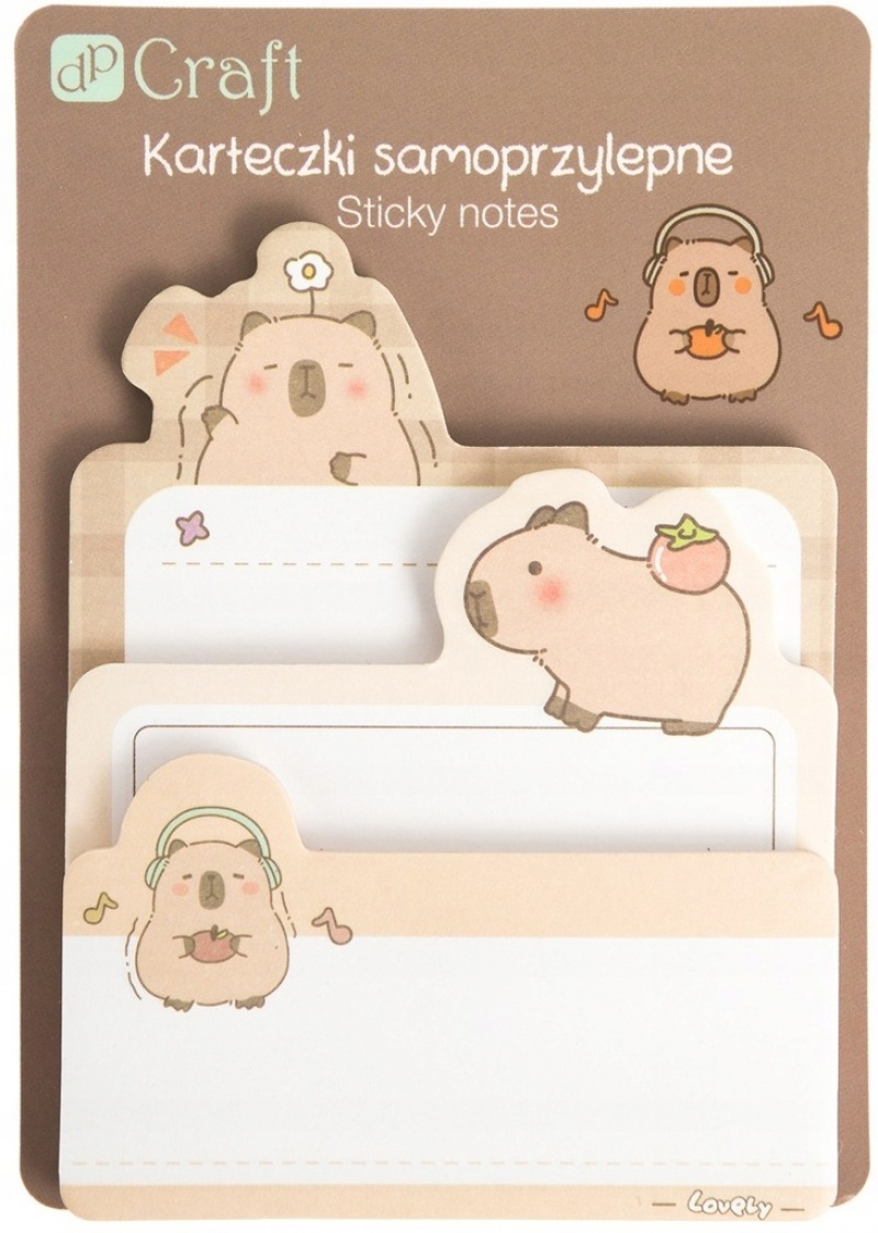 KARTECZKI SAMOPRZYLEPNE KAPIBARA 3szt., Karteczki samoprzylepne, Galanteria papiernicza