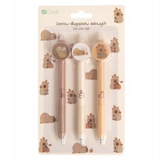 DŁUGOPIS ŻELOWY ZMAZYW.KAPIBARA NIEBIESKI 3szt., Długopisy żelowe, Art. do pisania i korygowania