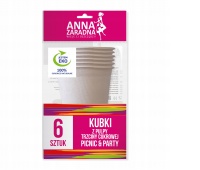 AZ KUBKI Z TRZCINY CUKROWEJ 6szt.250ml., Artykuły jednorazowe, Art. na okazje i przyjęcia