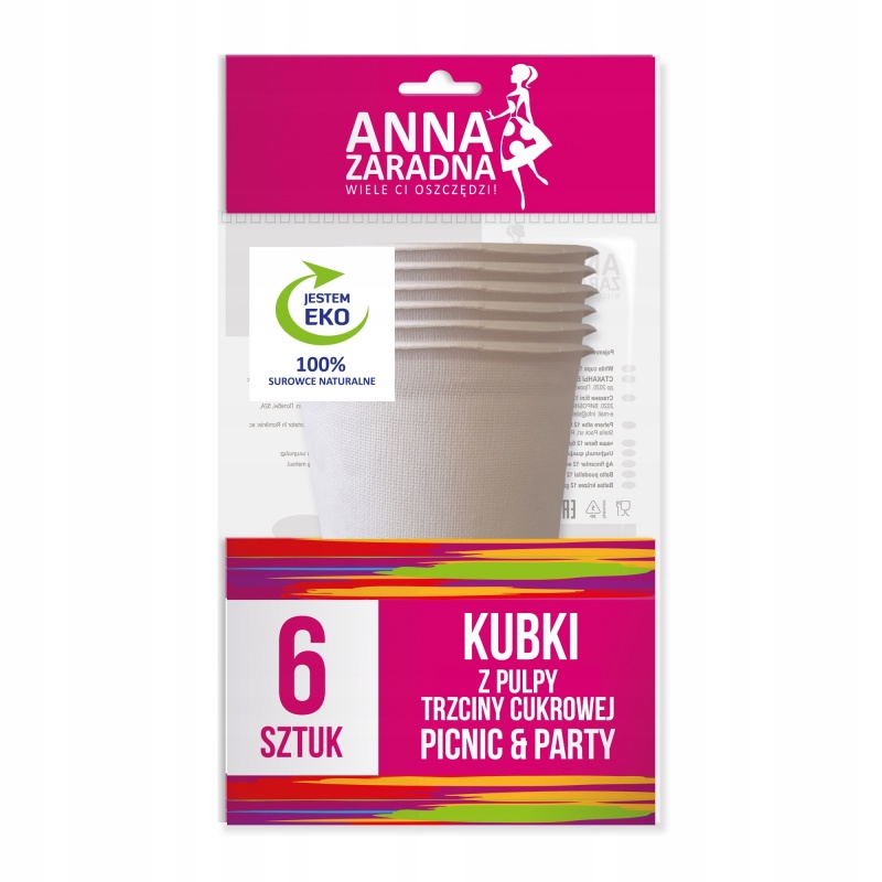 AZ KUBKI Z TRZCINY CUKROWEJ 6szt.250ml., Artykuły jednorazowe, Art. na okazje i przyjęcia