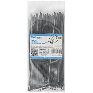 Opaski zaciskowe/trytytki DONAU TECH, 200x2,5mm, 100szt., temp. -40/80, czarne, Akcesoria montażowe, Wyposażenie biura