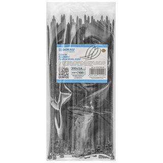 Opaski zaciskowe/trytytki DONAU TECH, 200x3,6mm, 100szt., temp. -40/80, czarne, Akcesoria montażowe, Wyposażenie biura