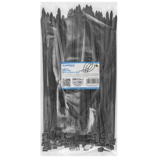 Opaski zaciskowe/trytytki DONAU TECH, 300x7,6mm, 100szt., temp. -40/80, czarne, Akcesoria montażowe, Wyposażenie biura