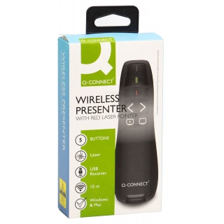 Prezenter ze wskaźnikiem laserowym Q-CONNECT, 5‑przyciskowy, czarny, Prezentacja, Akcesoria komputerowe