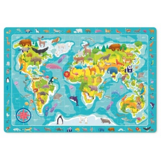 MAPA ŚWIATA ZWIERZĘTA PUZZLE -UKŁADANKA EDUKACYJNA, Puzzle