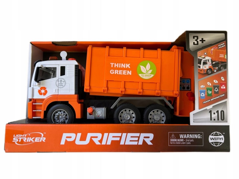 Auto śmieciarka pomarańczowa 1:10 światło dźwięk, Pojazdy, Zabawki