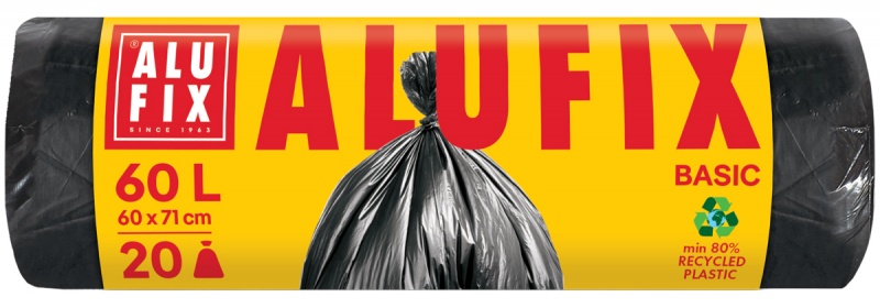 Worki na śmieci ALUFIX Economy, HDPE, 60l, 20 szt., czarna, Worki, Artykuły higieniczne i dozowniki