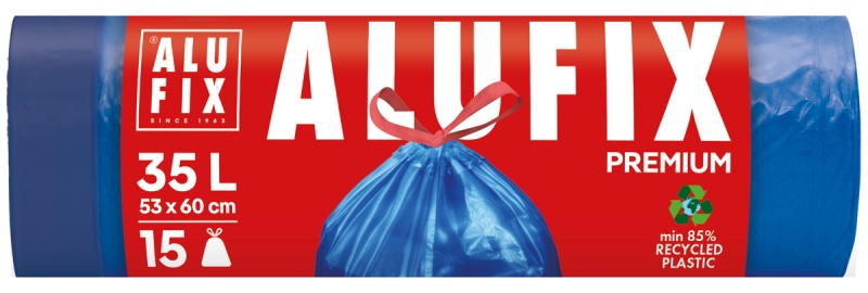 Garbage bags ALUFIX, with drawstring, LDPE, 35l, 15 pcs., blue