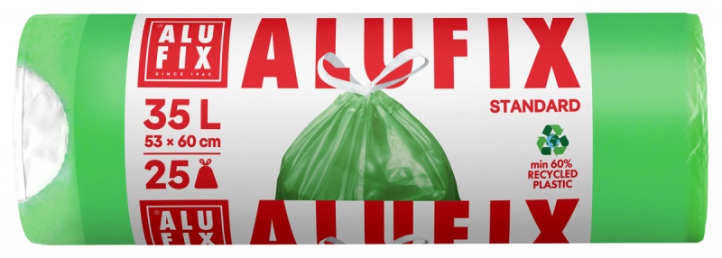 Worki na śmieci ALUFIX, z taśmą, HDPE, 35l, 25 szt., zielone, Worki, Artykuły higieniczne i dozowniki