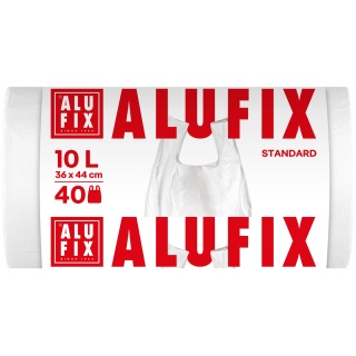 Worki na śmieci ALUFIX, z uszami, HDPE, 10l, 40 szt., białe, Worki, Artykuły higieniczne i dozowniki
