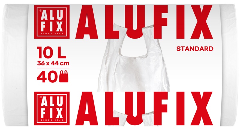 Worki na śmieci ALUFIX, z uszami, HDPE, 10l, 40 szt., białe, Worki, Artykuły higieniczne i dozowniki
