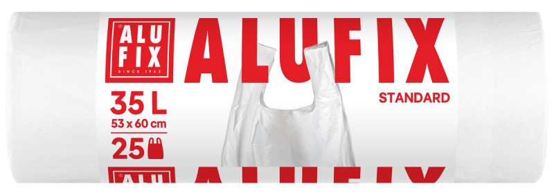 Worki na śmieci ALUFIX, z uszami, HDPE, 35l, 25 szt., białe, Worki, Artykuły higieniczne i dozowniki