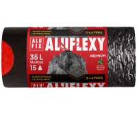 Worki na śmieci ALUFIX Aluflexy, z taśmą, LDPE, 35l, 15 szt., stalowe, Worki, Artykuły higieniczne i dozowniki