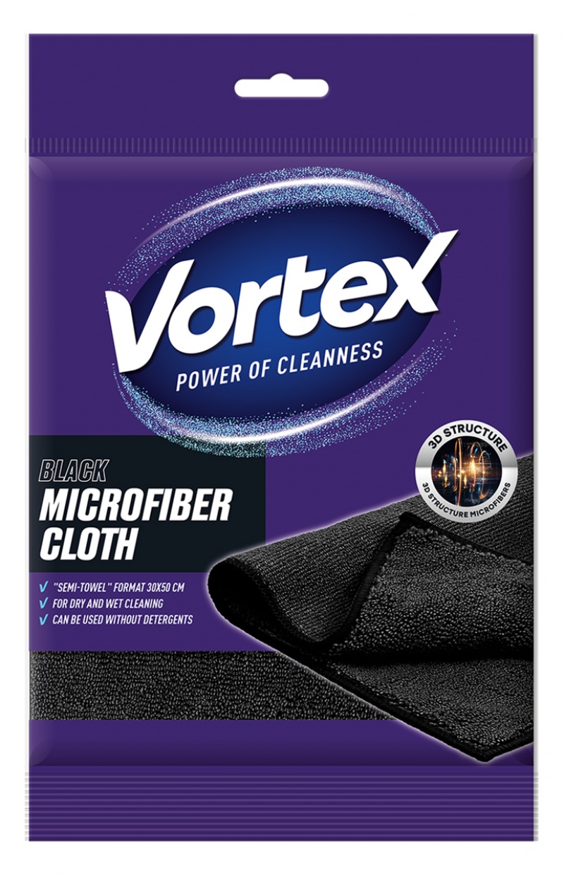 Ściereczka z mikrofibry VORTEX, p&oacute;łręcznik, 30x50cm, czarna, Akcesoria do sprzątania, Artykuły higieniczne i dozowniki