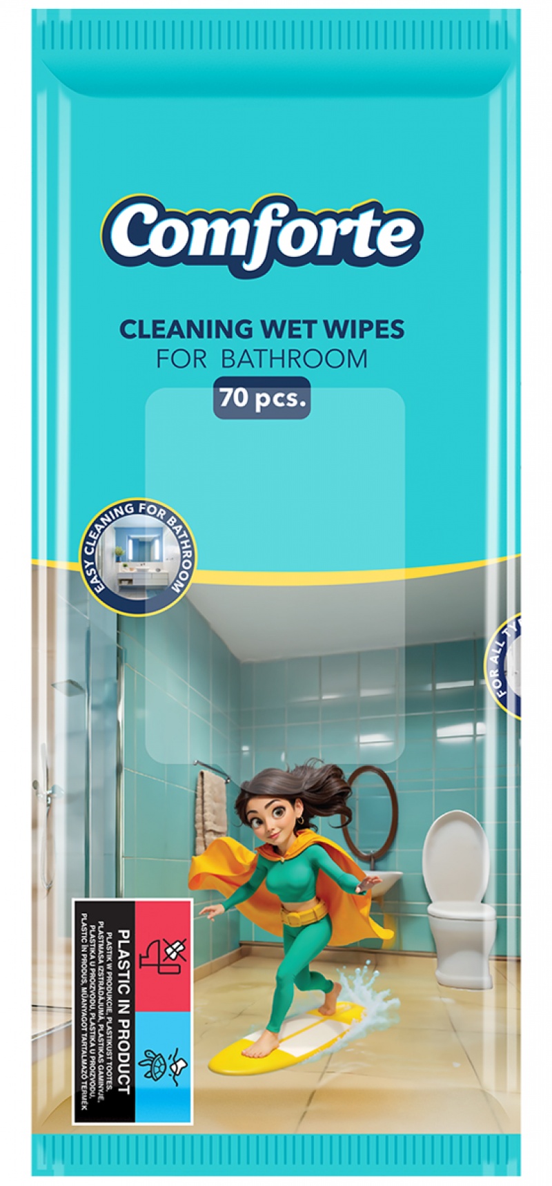 Chusteczki nawilżane COMFORTE, do łazienki, 70 szt., Środki czyszczące, Artykuły higieniczne i dozowniki