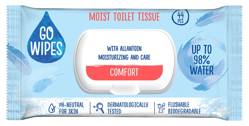 Papier toaletowy nawilżany GOWIPES Comfort, z klapką, 44 szt., Papiery toaletowe i dozowniki, Artykuły higieniczne i dozowniki