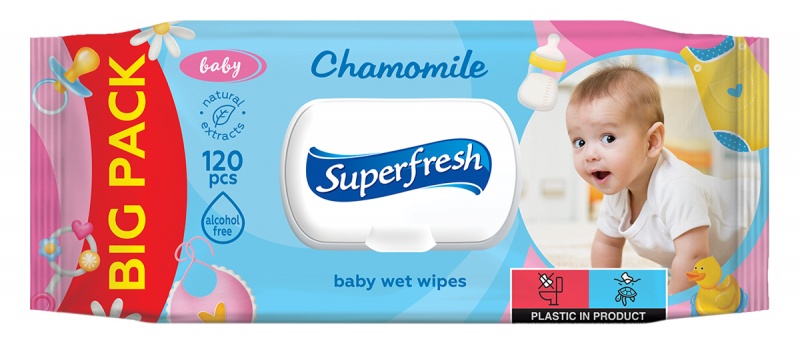 Chusteczki nawilżane dla dzieci SUPERFRESH, z klapką, 120 szt., Środki czyszczące, Artykuły higieniczne i dozowniki