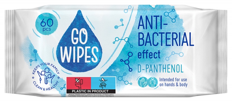Chusteczki nawilżane GOWIPES, antybakteryjne, d-pantenol, 60 szt., Środki czyszczące, Artykuły higieniczne i dozowniki