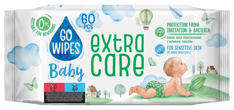 Chusteczki nawilżane dla dzieci GOWIPES Extra Care, z alantoiną, 60 szt., Środki czyszczące, Artykuły higieniczne i dozowniki