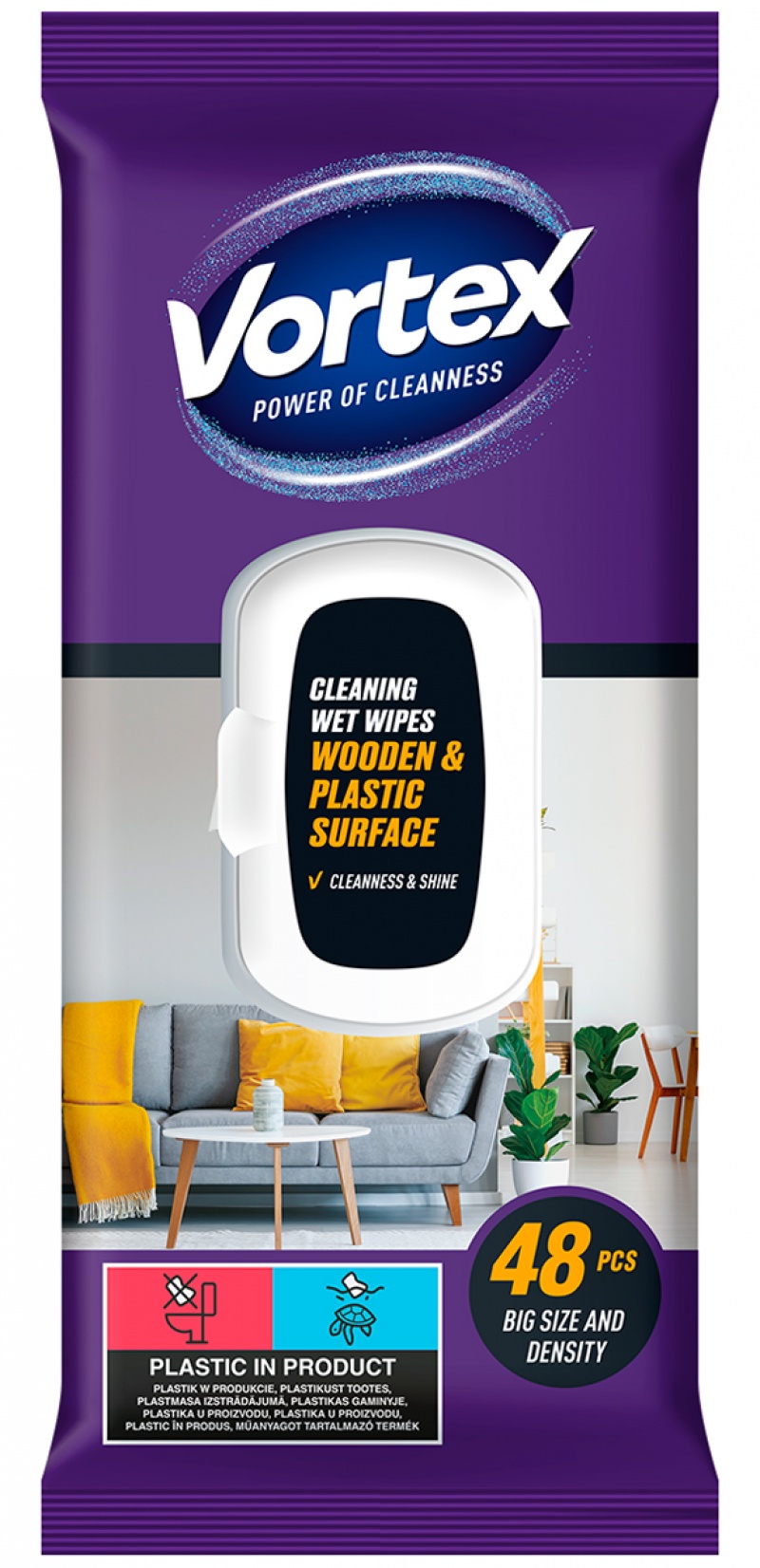 Chusteczki nawilżane VORTEX, do mebli, z klapką, 48 szt., Środki czyszczące, Artykuły higieniczne i dozowniki