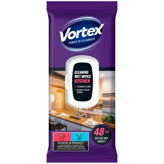 Chusteczki nawilżane VORTEX, do kuchni, z klapką, 48 szt., Środki czyszczące, Artykuły higieniczne i dozowniki