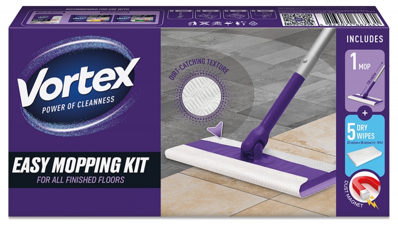 Set with cleaning mop VORTEX, mop and 5 dry wipes