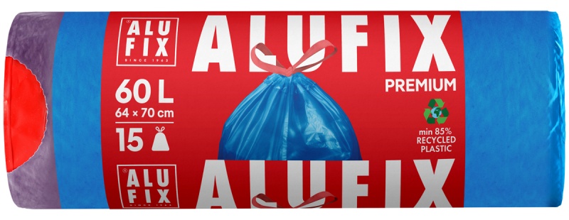Garbage bags ALUFIX, with drawstring, LDPE, 60l, 15 pcs., blue