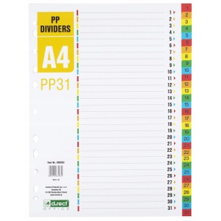 PRZEKŁADKI PLASTIKOWE D.RECT 1-31 PP31, Przekładki, Organizacja dokument&oacute;w