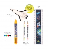 Zestaw do pisania TRENDHAUS Space Adventure, linijka, długopis, 2 oł&oacute;wki, gumka, mix kolor&oacute;w, Szkolne, Gadżety