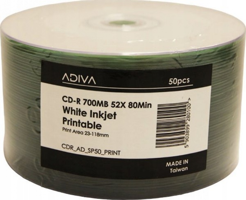 CDR 700MB ADAVIA 52X /50/ WHITE INKJET PRINTABLE, Nośniki danych, Akcesoria komputerowe