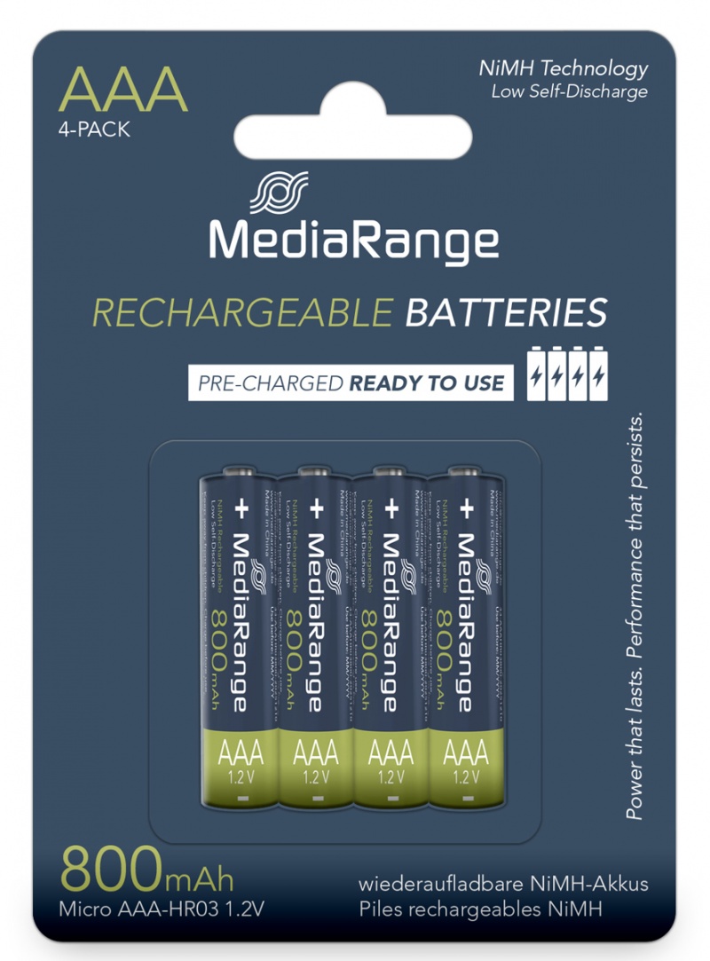 Akumulator MEDIARANGE AAA, NiMH, 800mAh, blister, 4 szt., Baterie, Urządzenia i maszyny biurowe