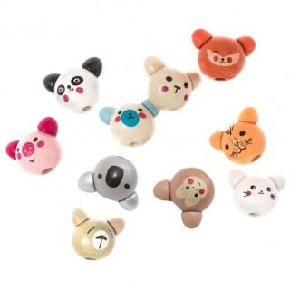 DREWNIANE KORALIKI 2cm.10szt.SWEET ANIMALS, Koraliki, Art. kreatywne