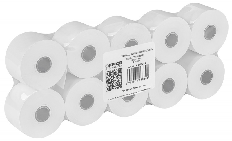 Rolki termiczne OFFICE PRODUCTS, 28mm x 30m, gr. 48 +/- 6, 10 szt., białe, Papiery specjalne, Papier i etykiety