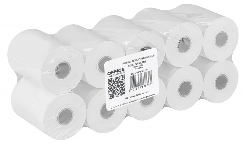 Rolki termiczne OFFICE PRODUCTS, 56mm x 30m, gr. 48 +/- 6, 10 szt., białe, Papiery specjalne, Papier i etykiety