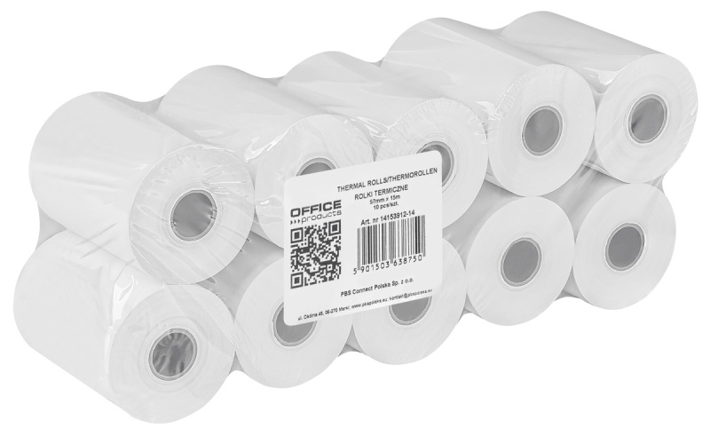 Rolki termiczne OFFICE PRODUCTS, 57mm x 15m, gr. 48 +/- 6, 10 szt., białe, Papiery specjalne, Papier i etykiety