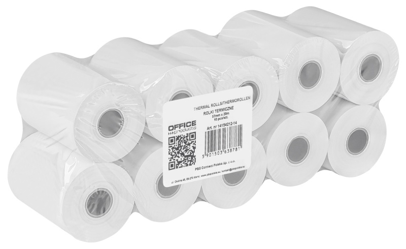 Rolki termiczne OFFICE PRODUCTS, 57mm x 20m, gr. 48 +/- 6, 10 szt., białe, Papiery specjalne, Papier i etykiety