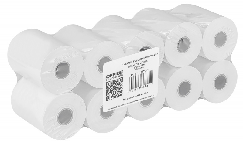 Rolki termiczne OFFICE PRODUCTS, 57mm x 25m, gr. 48 +/- 6, 10 szt., białe, Papiery specjalne, Papier i etykiety