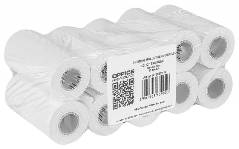 Thermal rolls OFFICE PRODUCTS, 80mm x 30m, 48 g/m&sup2; +/- 6, 10 pcs, white