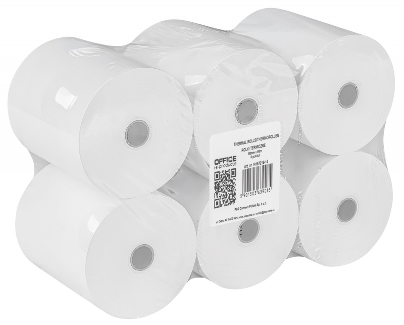 Thermal rolls OFFICE PRODUCTS, 80mm x 90m, 48 g/m&sup2; +/- 6, 6 pcs, white